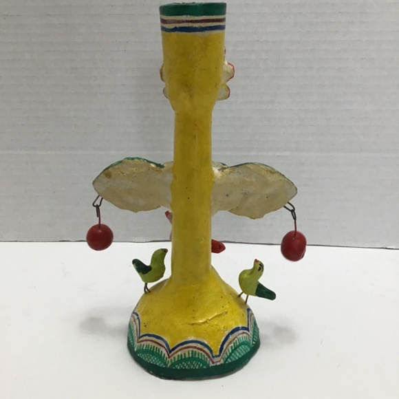 Vintage Hand Painted Mexican Candelabra Rustic Naive Folk Art Birds Flowers - Picture 3 of 6